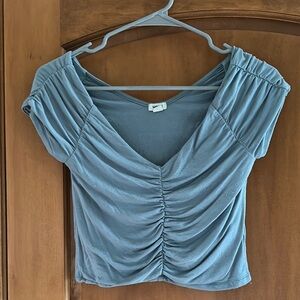 Garage Dusty Blue Ruched Fitted Cropped Blouse Medium
